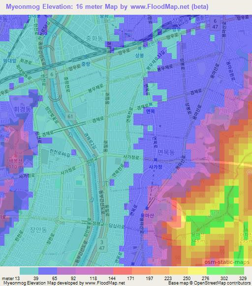 Myeonmog,South Korea Elevation Map