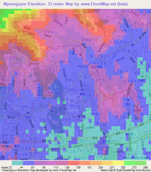 Myeongryun,South Korea Elevation Map