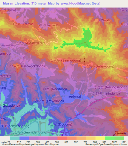 Musan,South Korea Elevation Map