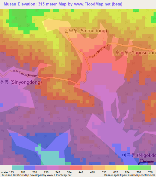 Musan,South Korea Elevation Map