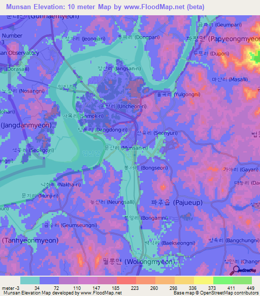 Munsan,South Korea Elevation Map