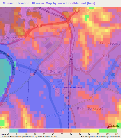 Munsan,South Korea Elevation Map