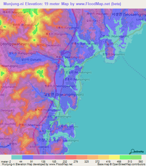 Munjung-ni,South Korea Elevation Map