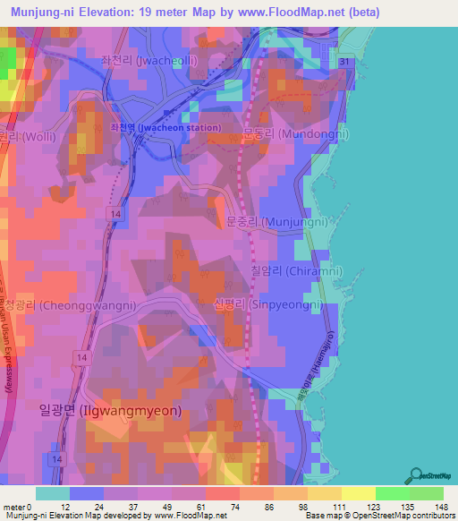 Munjung-ni,South Korea Elevation Map