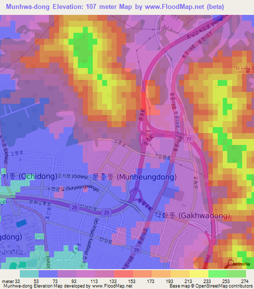 Munhwa-dong,South Korea Elevation Map