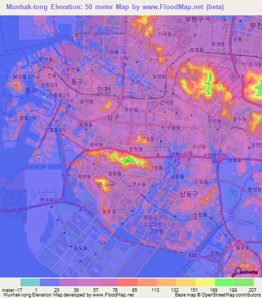 Munhak-tong,South Korea Elevation Map