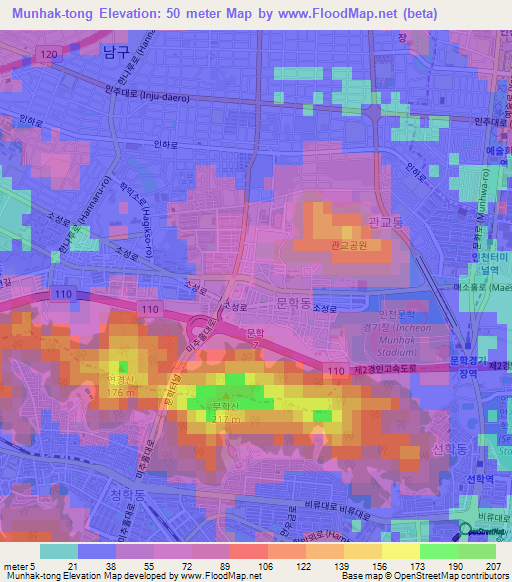 Munhak-tong,South Korea Elevation Map