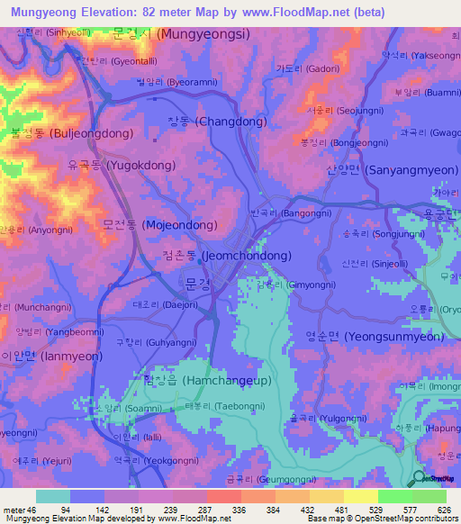 Mungyeong,South Korea Elevation Map