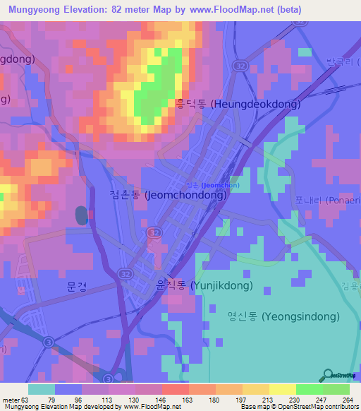 Mungyeong,South Korea Elevation Map