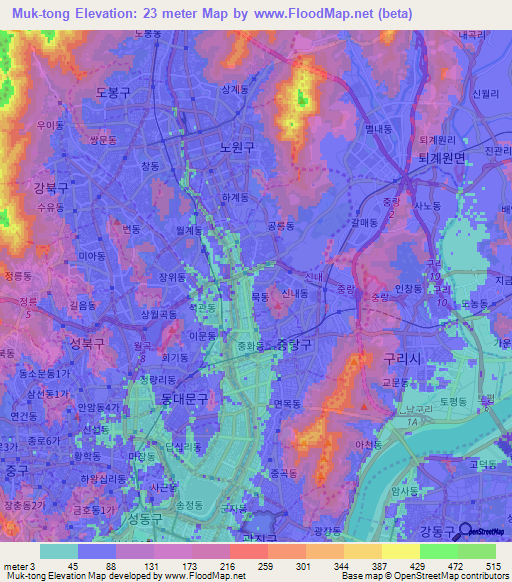 Muk-tong,South Korea Elevation Map