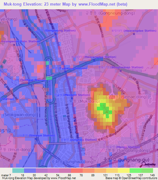 Muk-tong,South Korea Elevation Map