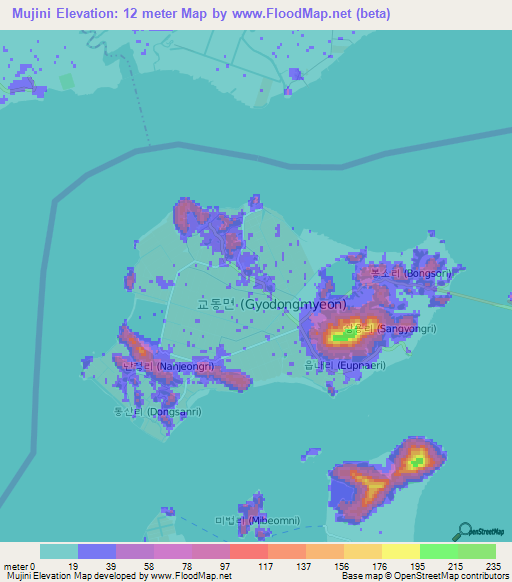 Mujini,South Korea Elevation Map