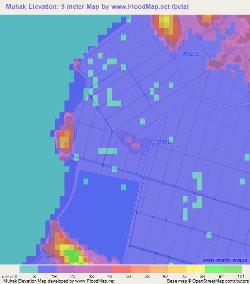 Muhak,South Korea Elevation Map