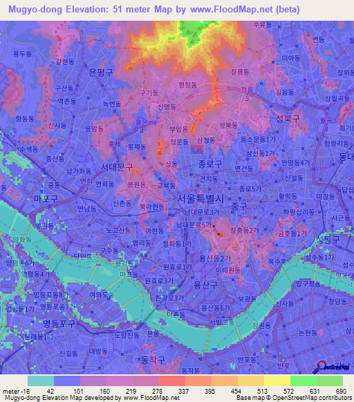 Mugyo-dong,South Korea Elevation Map