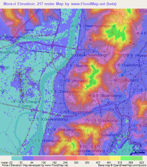 Mora-ri,South Korea Elevation Map