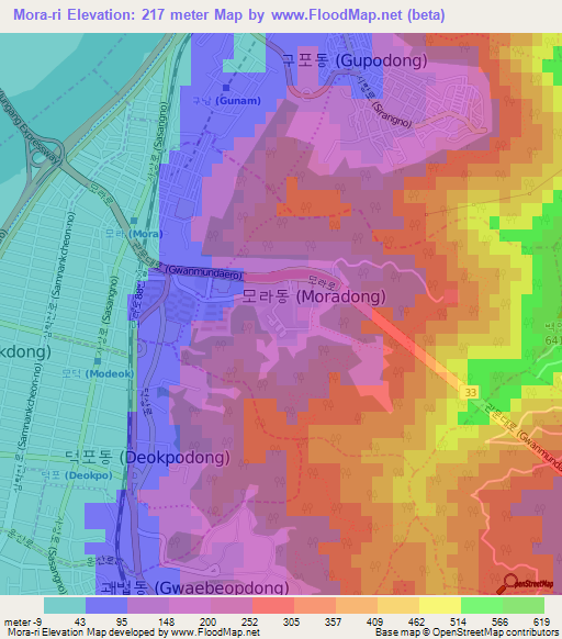 Mora-ri,South Korea Elevation Map