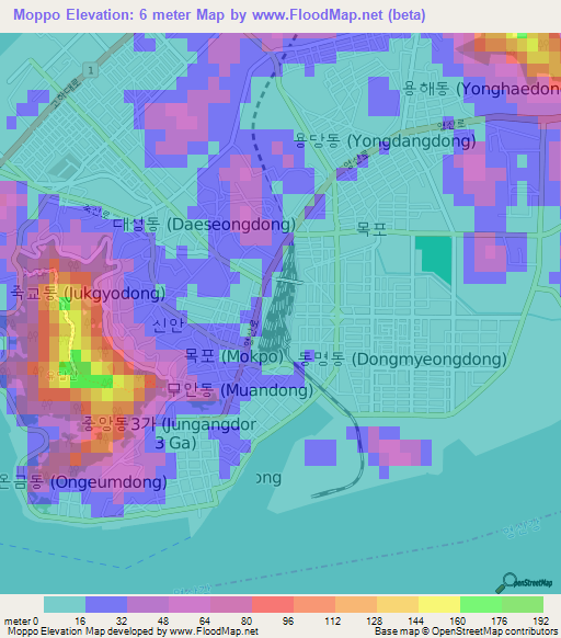 Moppo,South Korea Elevation Map