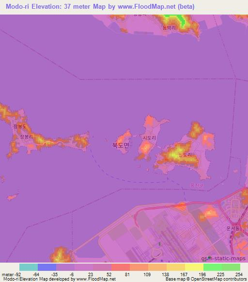 Modo-ri,South Korea Elevation Map