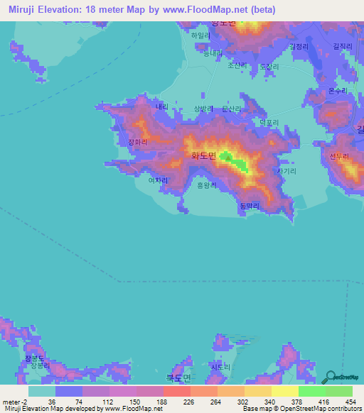 Miruji,South Korea Elevation Map