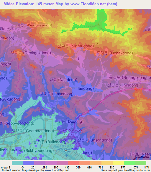 Midae,South Korea Elevation Map