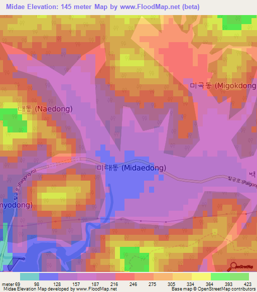 Midae,South Korea Elevation Map