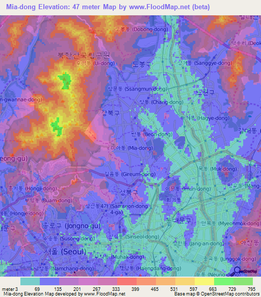 Mia-dong,South Korea Elevation Map