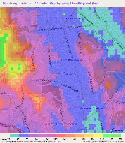 Mia-dong,South Korea Elevation Map