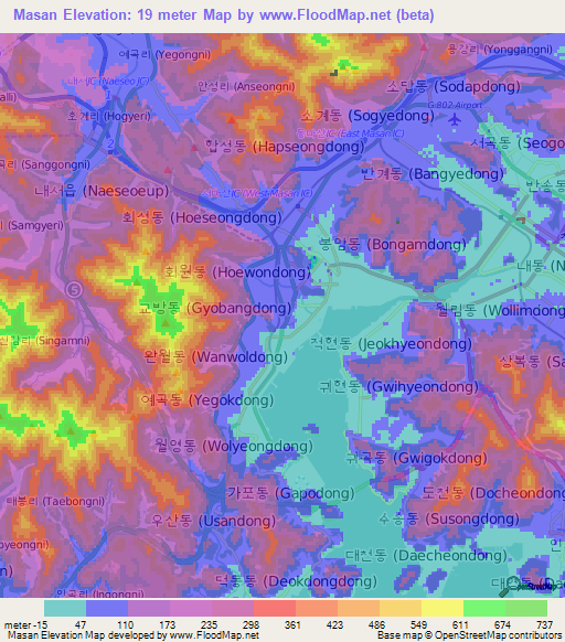 Masan,South Korea Elevation Map