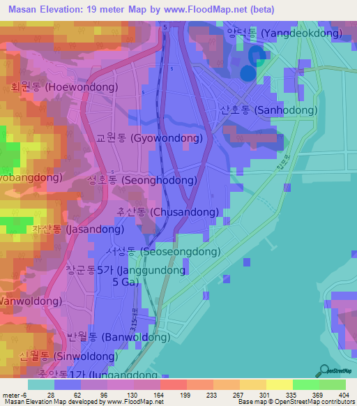 Masan,South Korea Elevation Map