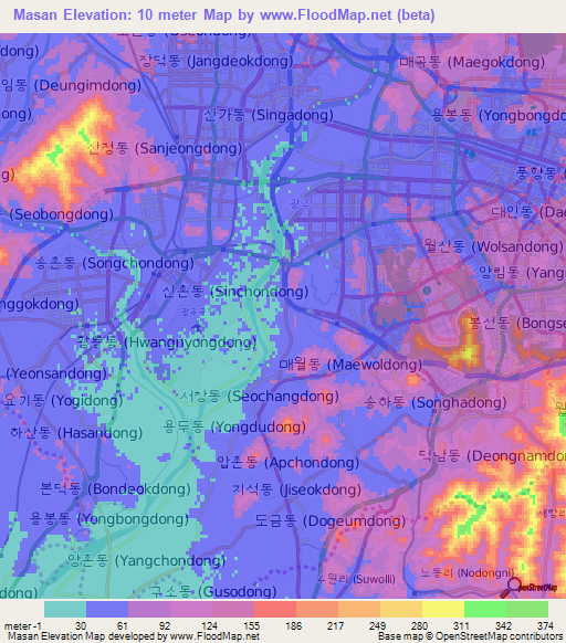 Masan,South Korea Elevation Map