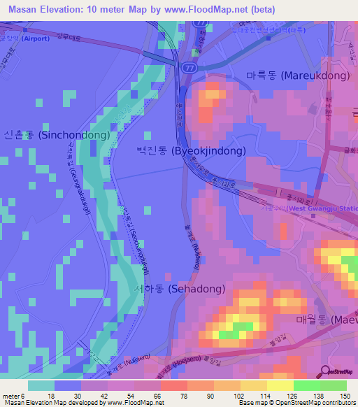 Masan,South Korea Elevation Map