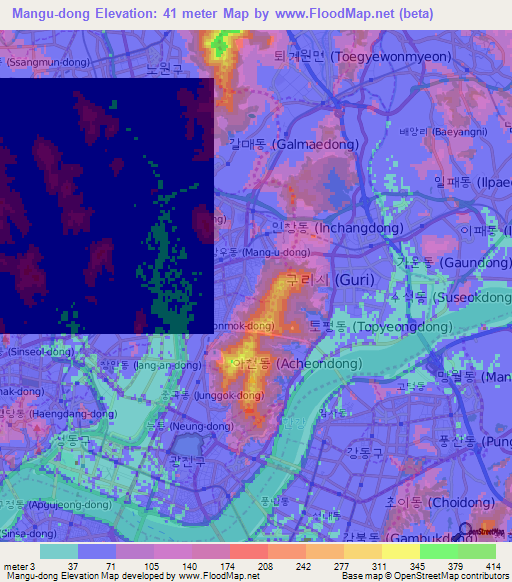 Mangu-dong,South Korea Elevation Map