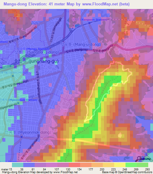 Mangu-dong,South Korea Elevation Map