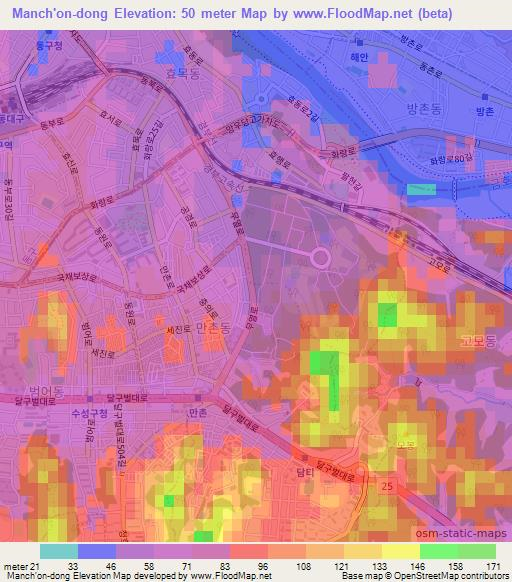 Manch'on-dong,South Korea Elevation Map