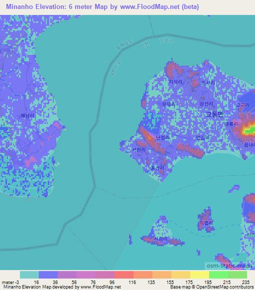 Minanho,South Korea Elevation Map