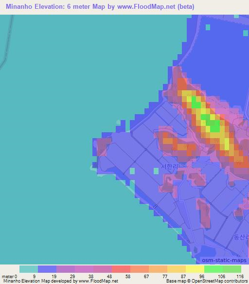 Minanho,South Korea Elevation Map