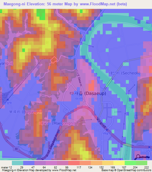 Maegong-ni,South Korea Elevation Map