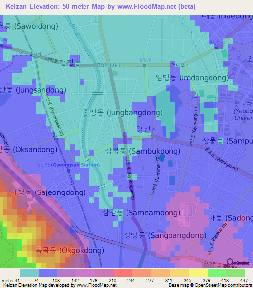 Keizan,South Korea Elevation Map