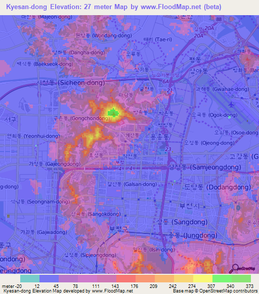 Kyesan-dong,South Korea Elevation Map