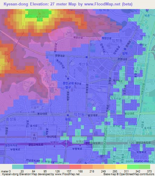 Kyesan-dong,South Korea Elevation Map