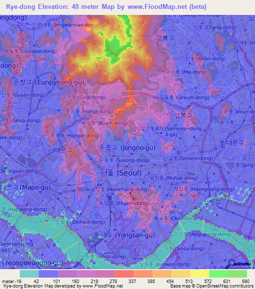 Kye-dong,South Korea Elevation Map