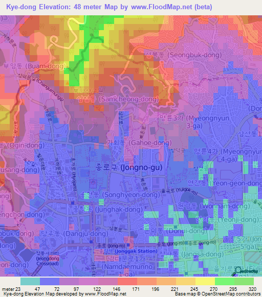 Kye-dong,South Korea Elevation Map
