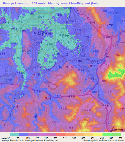 Kwarye,South Korea Elevation Map