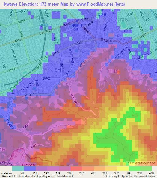 Kwarye,South Korea Elevation Map