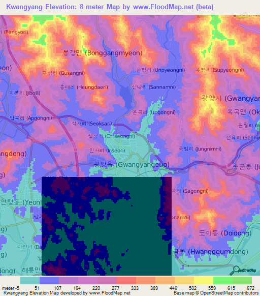 Kwangyang,South Korea Elevation Map