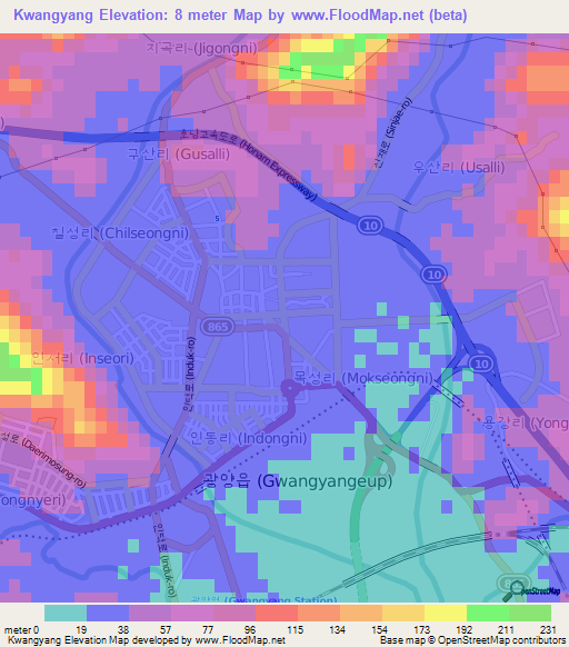 Kwangyang,South Korea Elevation Map