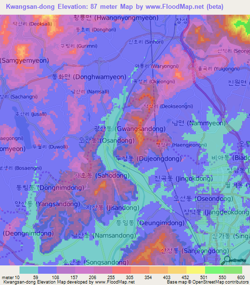 Kwangsan-dong,South Korea Elevation Map