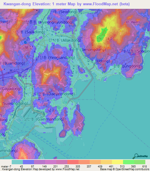 Kwangan-dong,South Korea Elevation Map