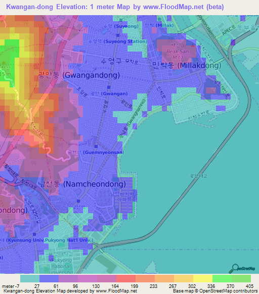 Kwangan-dong,South Korea Elevation Map