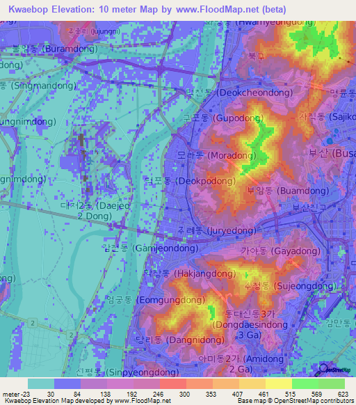 Kwaebop,South Korea Elevation Map